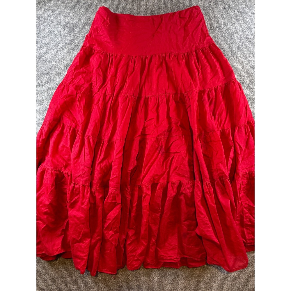 Lauren Ralph Lauren Red Cotton Tiered Maxi Skirt Boho Peasant Small - Picture 5 of 6